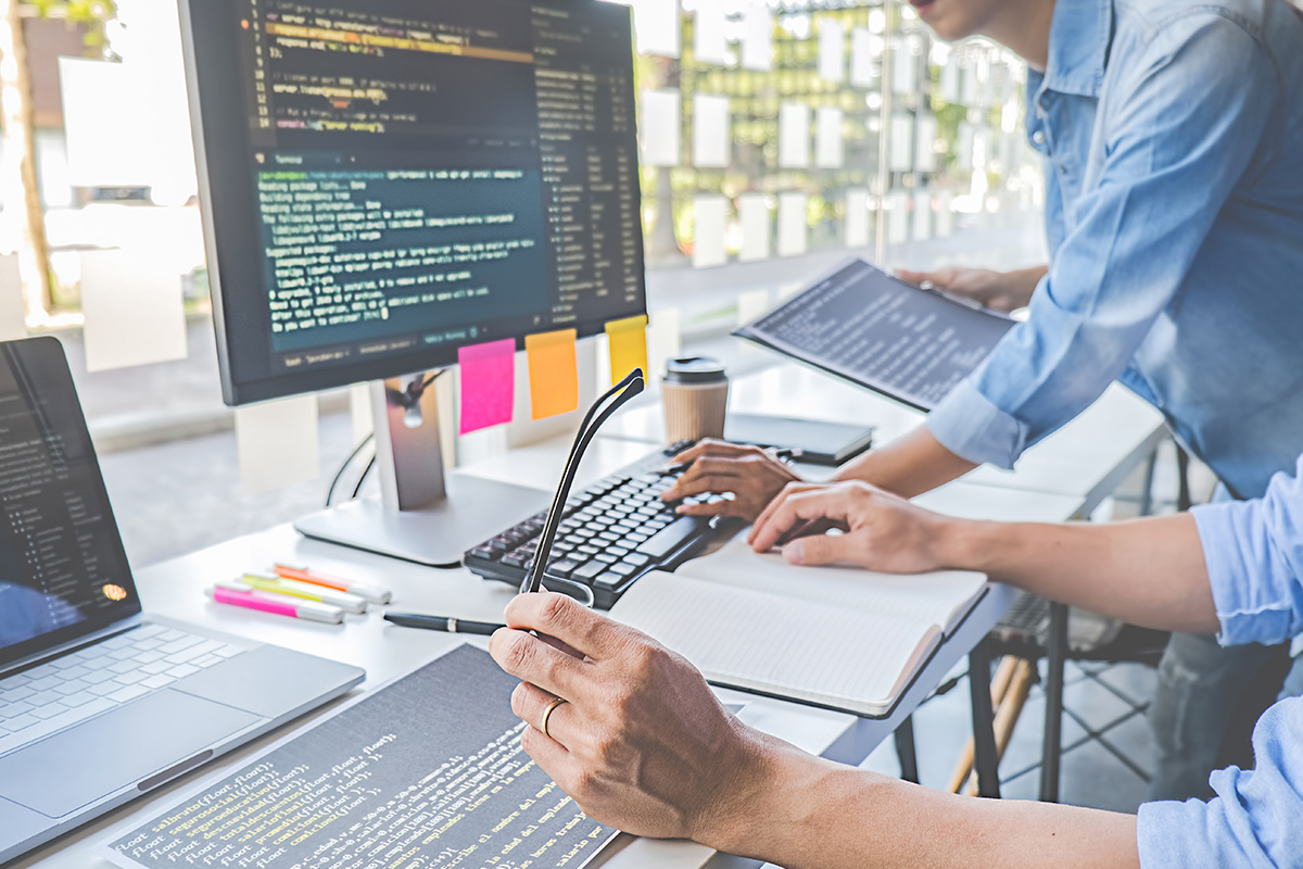 Custom application development dashboard and architecture visual
